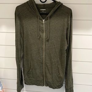 Express men’s light weight zip up hoodie size small olive green